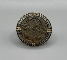 Designer OG 925 Silver Vermeil Carved Smoky Quartz Zircon Halo Ring Size10