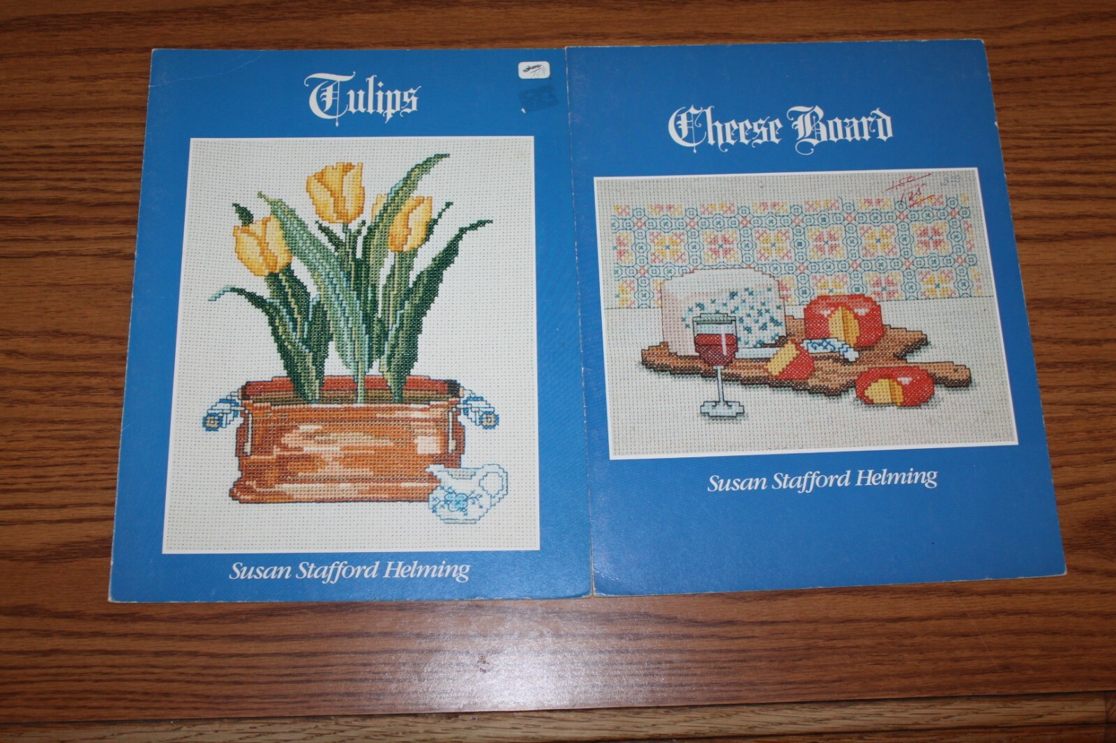 2 Susan Stafford Helming Cross Stitch Leaflet Lot Tulips Cheese Board