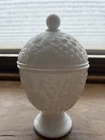 VTG Avon milk glass lidded floral pedestal bowl candy dish white collectible