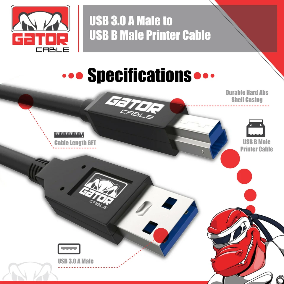 USB 3.0 Printer Scanner Cable A Male to B Male For HP Cannon Dell Epson Brother - Image 4 of 4