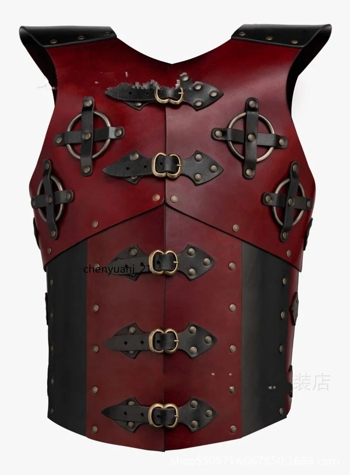 中世纪皮革盔甲背心无帽紧固件战争夹克角色扮演服装 PU 道具 — 第 2/4 张图片