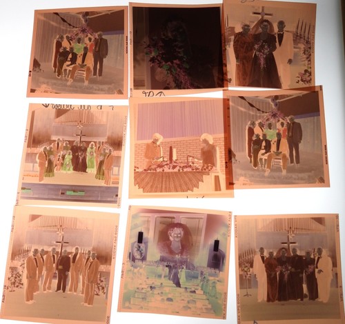 #43 Lot 99 Vtg COLOR Snapshot Photo NEGATIVES Family WEDDING Party Ceremony - Picture 11 of 17