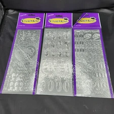 Sticker King - Peel-off Stickers - Silver  Lot 3 New - Flowers Hearts - 4 x 9.5"