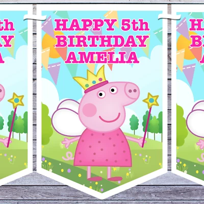 PEACHY IMPRESSIONS PEPPA PIG PARTY BUNTING BANNERS personalised AGE NAME