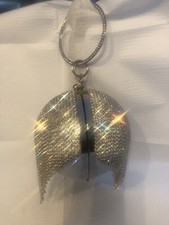 Rhinestone covered purse evening bag Round with fringe wrist or chain strap NWT