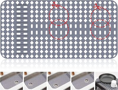 Silicone Sink Mat 28''x14'' Sink Protectors for Kitchen Sink w/Rear Center Drain
