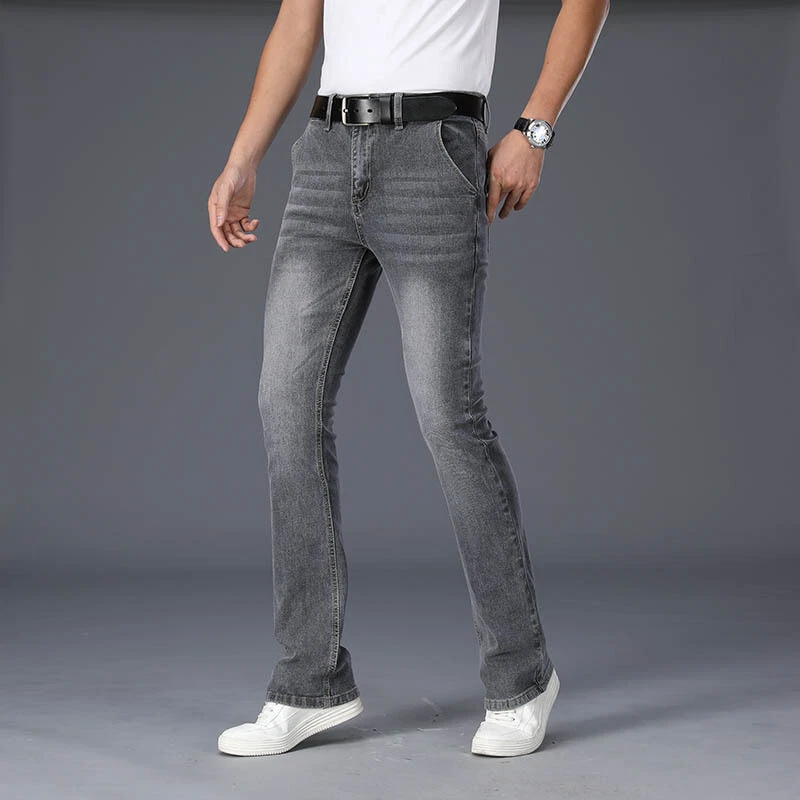 Men Casual Fit Denim Pants Bell Bottom Flare Jeans Slim Vintage 60s 70s Trousers