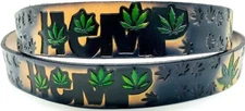 HEMP POT CANNABIS BLACK WITH GREEN LEAF EMBOSSED COWHIDE LEATHER BELT USA MADE