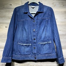 J Jill Denim Jean Jacket Women  s Small Petite Blue Frayed Details Boho Retro