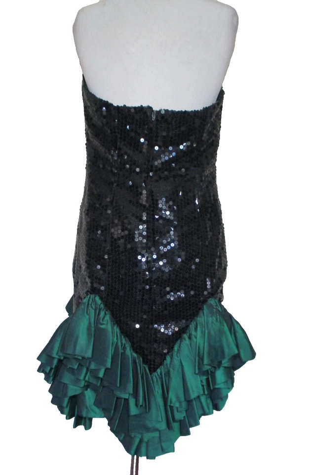 Vestido De Colección Alyce Designs M/L Mujeres Negro Lentejuelas Verde Tafetán Salsa Fiesta Baile de graduación Foto 3 de 4