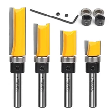 Top Bearing Flush Trimer Bit 4 Pcs Set, Pattern Flush Trim Router Bit Set, 1/4 I