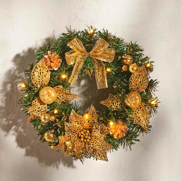 KüNstlicher Led TüR Weihnachtskranz Ø 30 Cm Gold Advent Wandkranz TüRkranz Kranz-image
