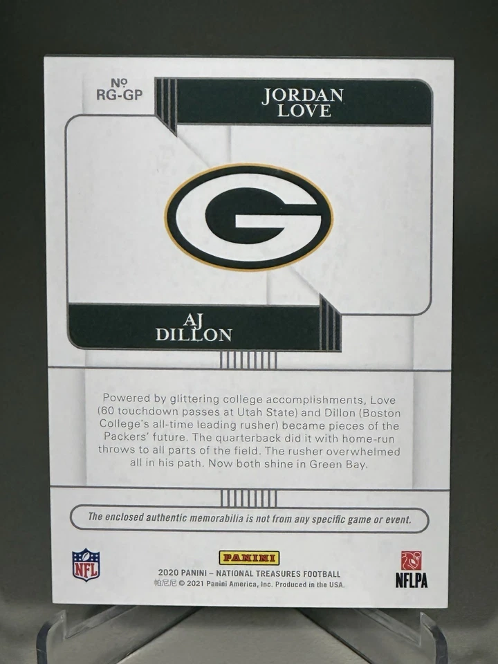2020 National Treasures #RG-GP Jordan Love/Dillon Rookie Gear Combo /99 Packers - Image 2 of 3