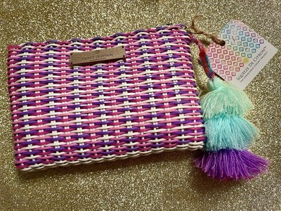 NWT Squeeze De Citron Women's Woven Clutch Ice cream Tassel Handmade pink purple