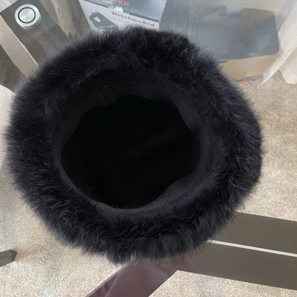 Angora Fur Trim Bucket Hat Black Cloche Floppy Soft One Size VTG 90s Y2K - Image 3 of 4