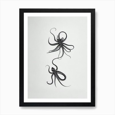 Mimik Oktopus schwarz-weiß Zeichnung gerahmt Wandbild Poster Leinwanddruck Bild