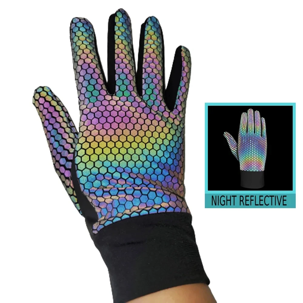 Rainbow Reflective Cycling Gloves Waterproof Windproof Night Safety Bike Gear MT