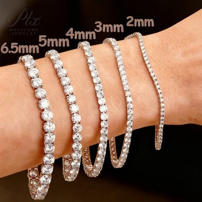 2MM~6.5MM Echter Moissanit Tennisarmband Damen Herren 925 Silber Hip Hop Style