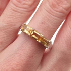 925 Sterling Silver Vintage Real Emerald-Cut Citrine Ring Size 8.25