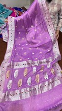 Purple 100 khadi Chiffon Sari Zari Banarasi Woven Designer Saree With Blouse Pc