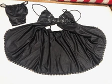 1980's SHEER SANS SOUCI ..BABYDOLL..BLACK LACE & NYLON..Bikini String..Adult SM