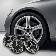 4x Mercedes Black Alloy Wheel Centre Hub Caps 75mm A B C E S M Class ML CLA GLA