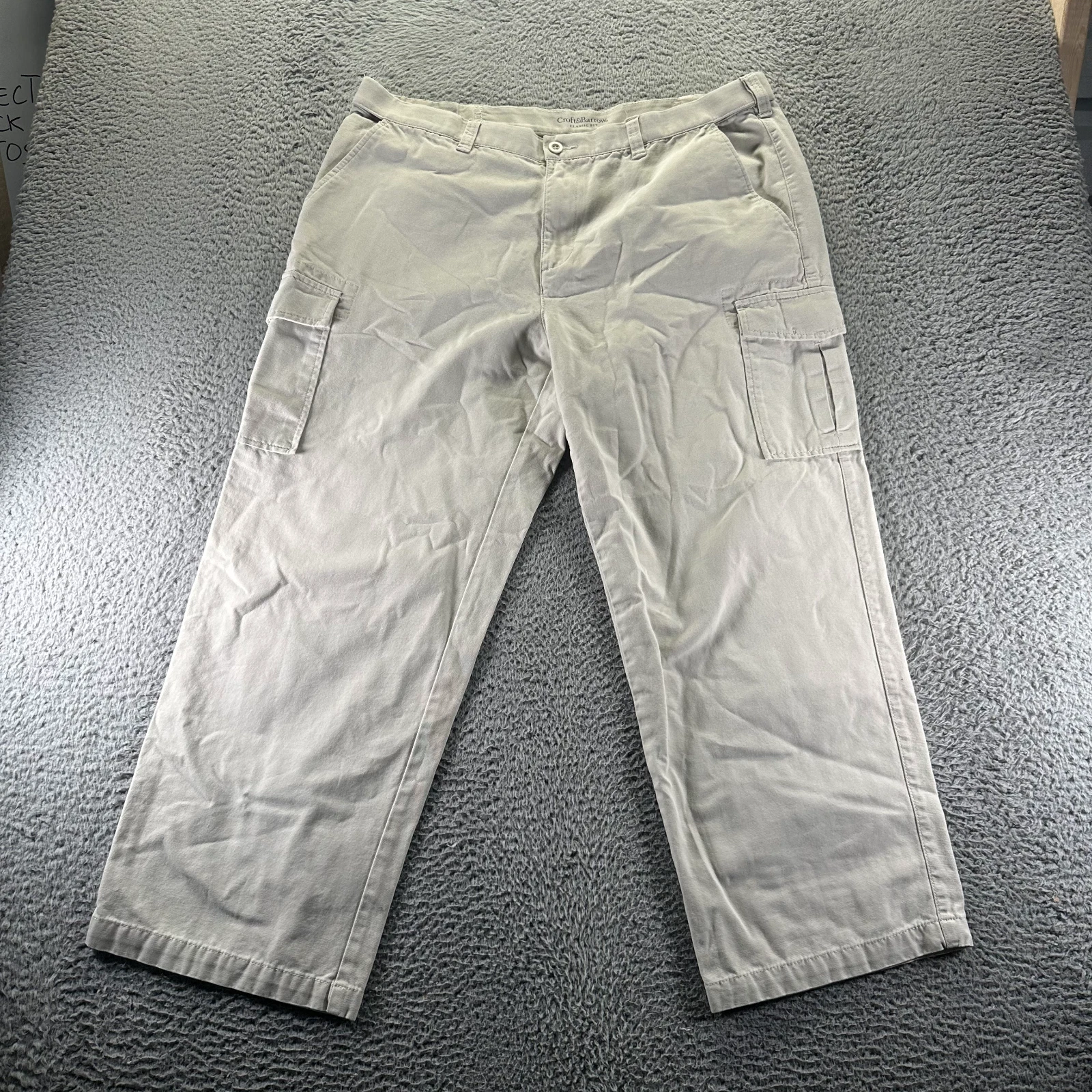 Croft & Barrow Pant Mens 40x29 Beige Cotton Cargo Straight Workwear Classic Fit