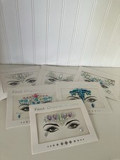 Lot of Six Face Crystal Stickers Adhesive Face Gems Jewels, New and Sealed