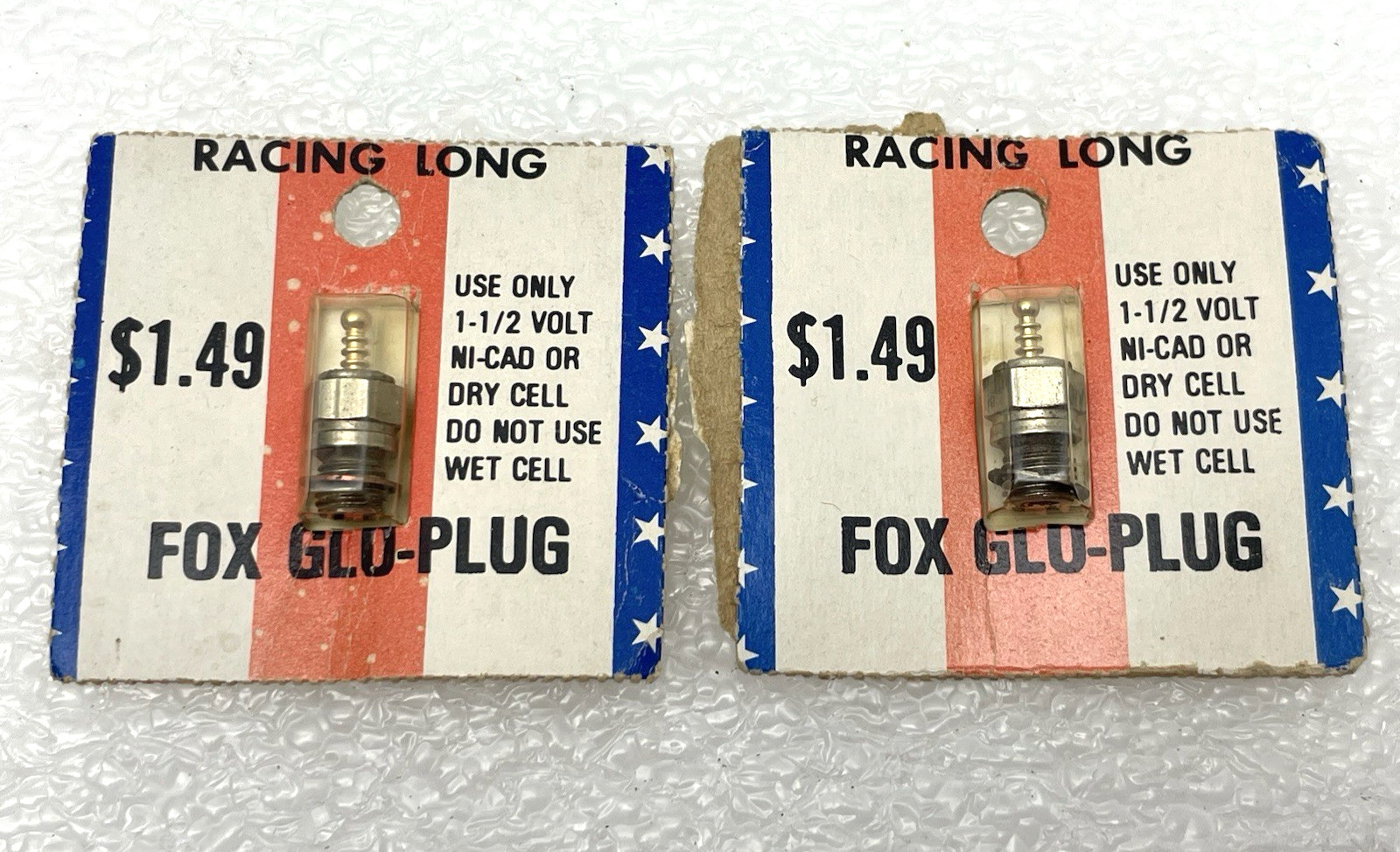 VINTAGE PAIR FOX GLO-PLUG RACING LONG RC AIRPLANE NI-CAD DRY CELL 1-1/2 VOLT