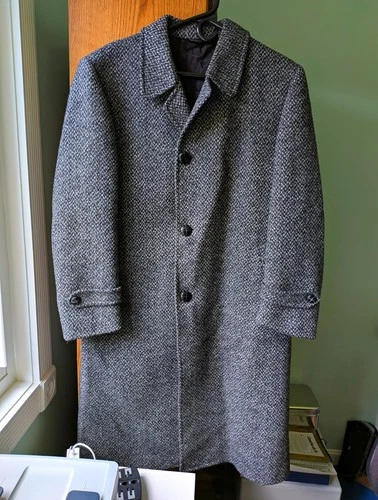 VTG 70s MacLeod Bros Tweed Herringbone Wool Overcoat Car Coat Men 40 S Canada - product listing photo