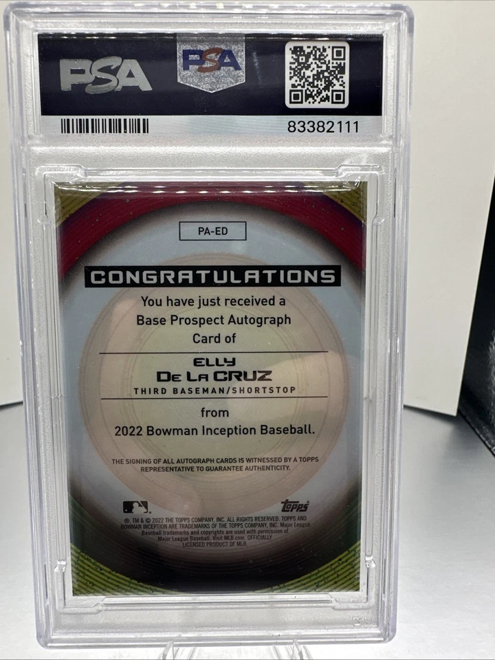 2022 Bowman Inception - Autographs Elly De La Cruz Blue Foil /99 PSA 10 - Image 2 of 2
