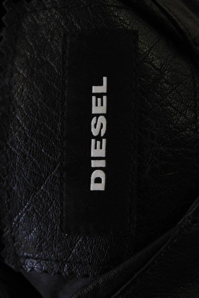 Jaqueta Diesel Masculina de Couro Listrada Dois Bolsos com Zíper Preta Tamanho 16Y - Imagem 4 de 4