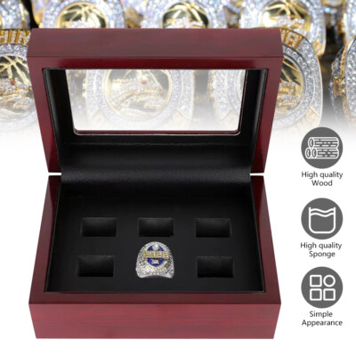 6 Holes Championship Ring Display Case Box Wooden Collection Storage Box Gift US