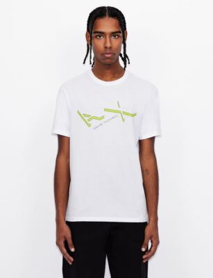 A|X Armani Exchange Men's Lime Logo Regular Fit Pima Cotton T