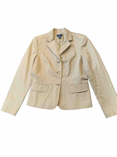 ANN TAYLOR Stripe Linen Blazer Wheat/Beige Sz 6 - Picture 2 of 12