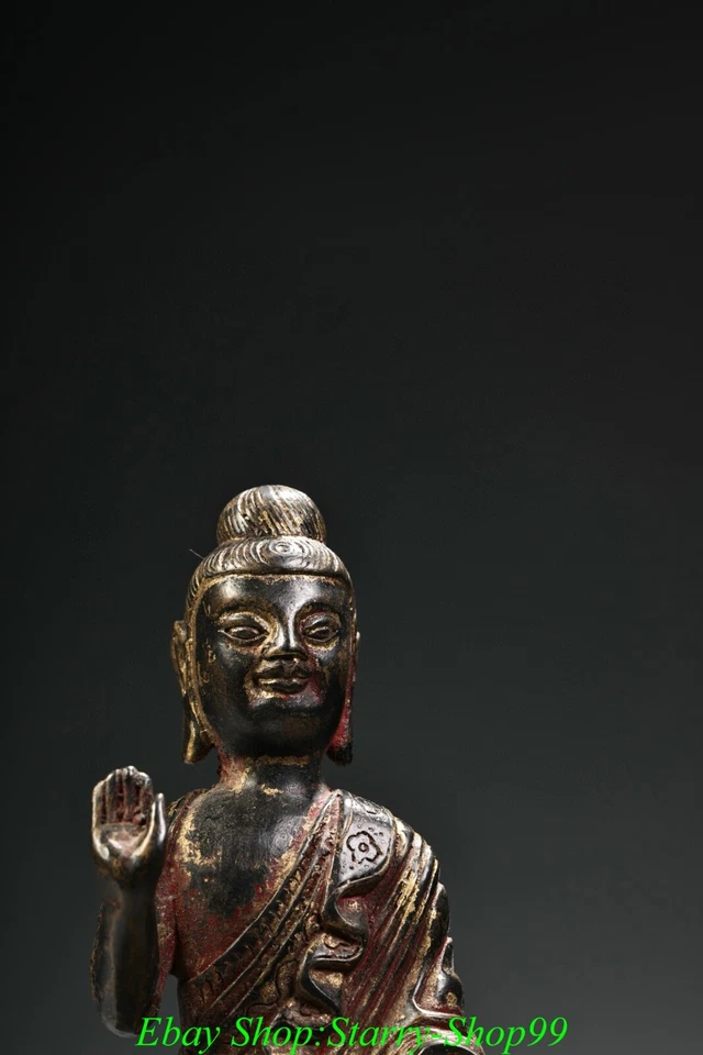 9" old Tibet Buddhism temple bronze gilt Buddha of Northern Wei Dynasty statue - Image 3 of 4