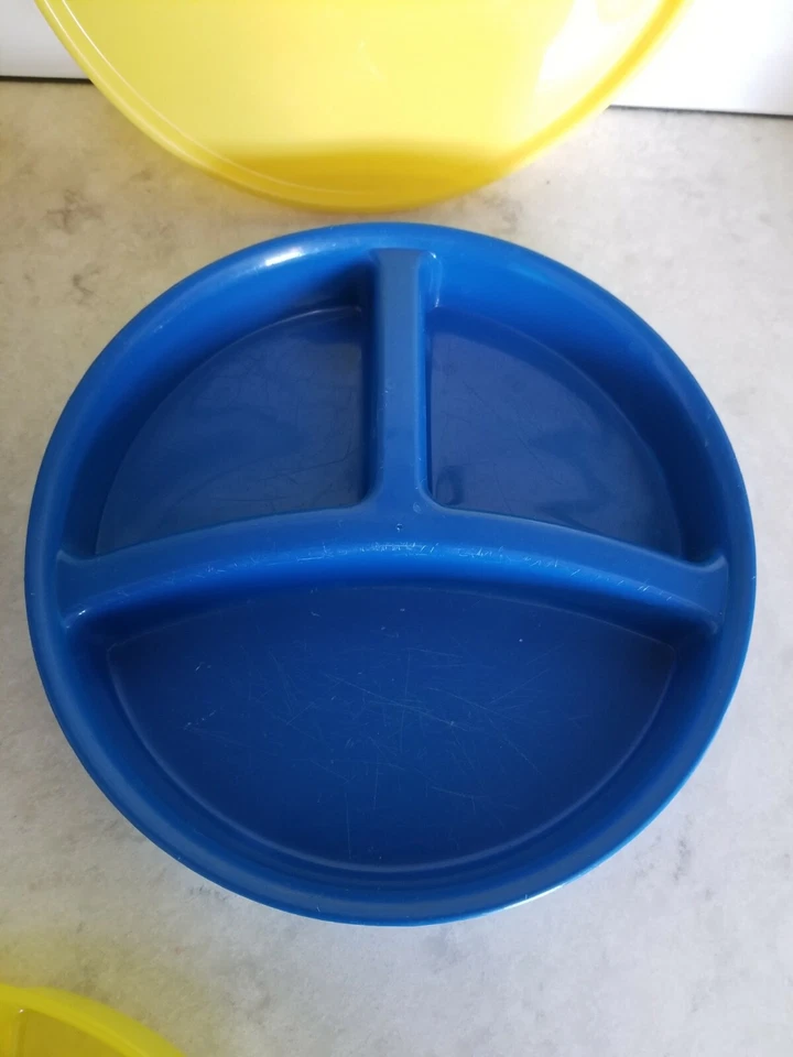 Lote de 3 placas de sección dividida de plástico para niños pequeños niños niños con 2 tapas de 7,25" de ancho Foto 4 de 4