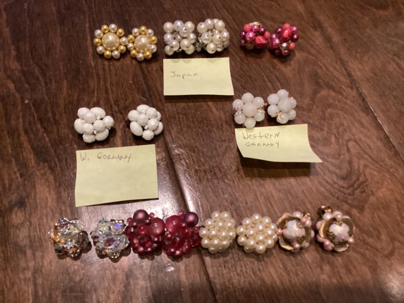 Vtg Lot 9 Pairs '50s '60s Bead Clip Earrings Japan W. Germany Western Germany
