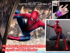 Amazing Spiderman Jumpsuit & Web Shooter TASM 2 Cosplay Props Costume Adult Kids
