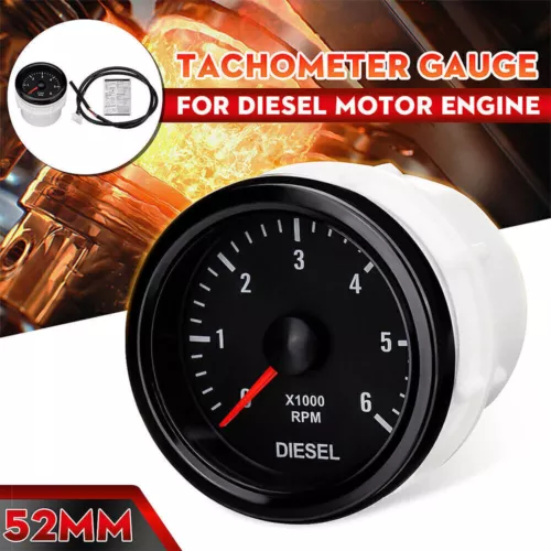 12V 52mm 0-6000 RPM LED Tachometer Gauge Diesel Motor Motor Drehzahlmesser Meter - Bild 3 von 12