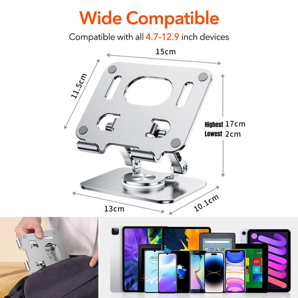 Metal 360° Adjustable Tablet Phone Stand Desk Mount Holder For iPad Pro iPhone - Image 3 of 4