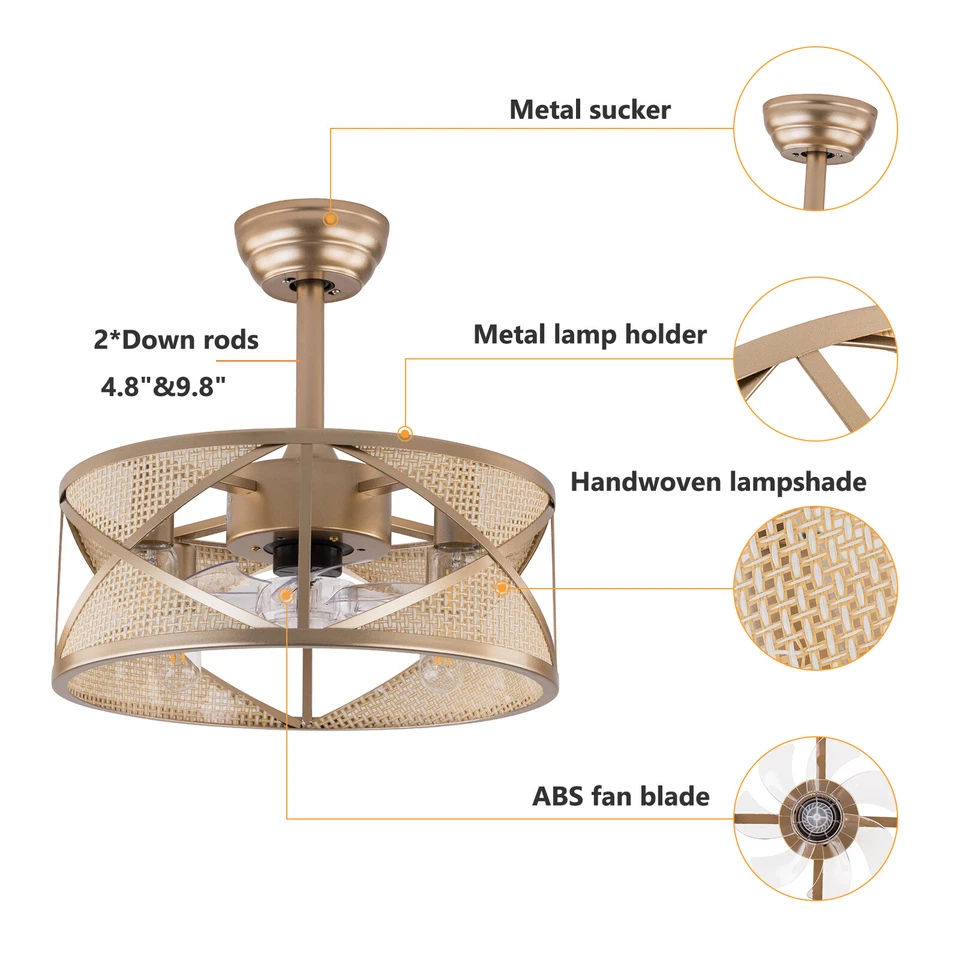 E26 Bulbs (Not Included) lamp holder 40W Ceiling Fan Lights With Remote Control - Image 2 of 4
