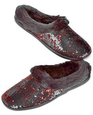 Charter Club Women's Sequin Clog Memory Foam Slippers Red/Black Small 5-6