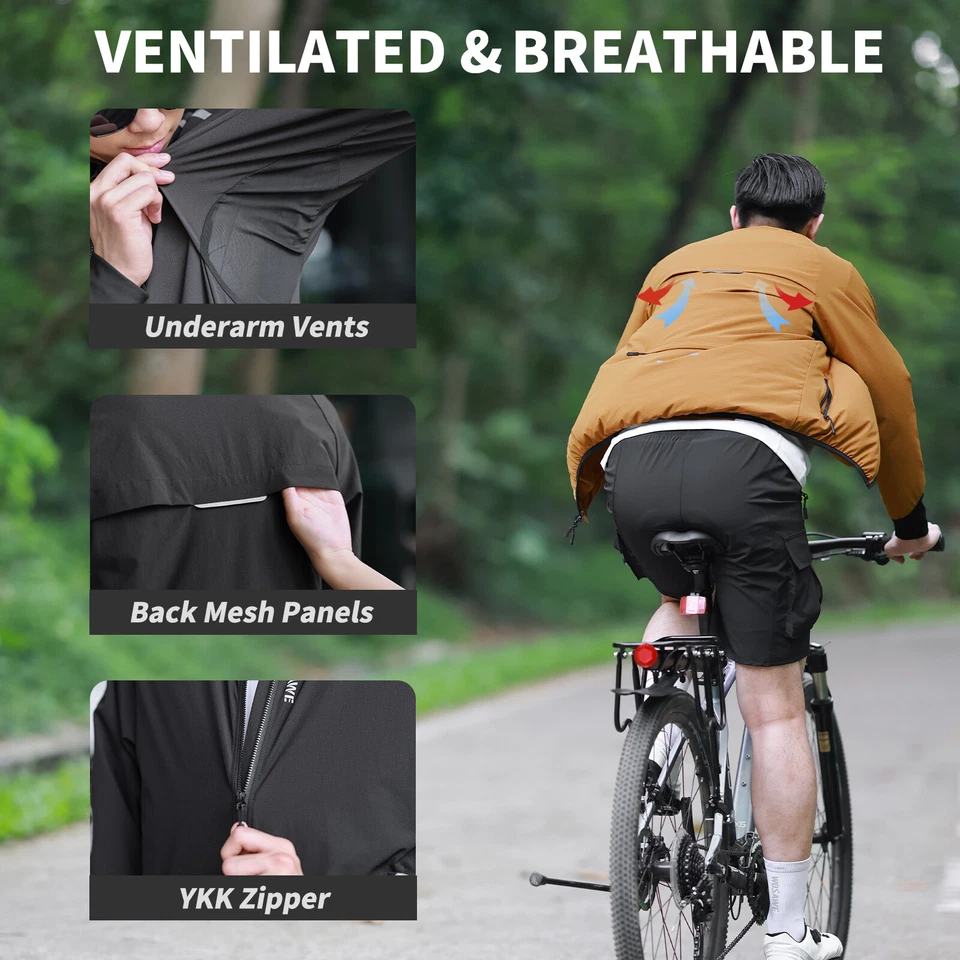 WOSAWE Men Women Windproof Cycling Jacket Water Resistant Breathable Reflective - Image 4 of 4
