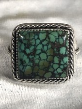 Southwestern Natural Green Spiderweb Turquoise Ring, Sterling Size 11.5