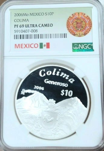 2006 MEXICO SILVER 10 PESOS COLIMA NGC PF 69 ULTRA CAMEO SCARCE BEAUTIFUL COIN !