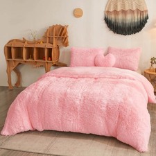 Luxury Shaggy Faux Fur Duvet Cover Set, Soft 3 Pieces Fluffy Comforter Cover ...