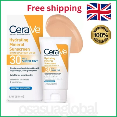 50 ml CeraVe feuchtigkeitsspendende mineralische Sonnencreme Gesicht transparente Tönung, LSF 30,
