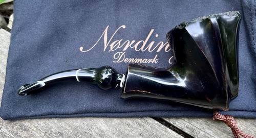 Erik Nording Black Smooth Freehand Briar Pipe Black Acrylic Swirl Stem - NEW - Picture 2 of 8