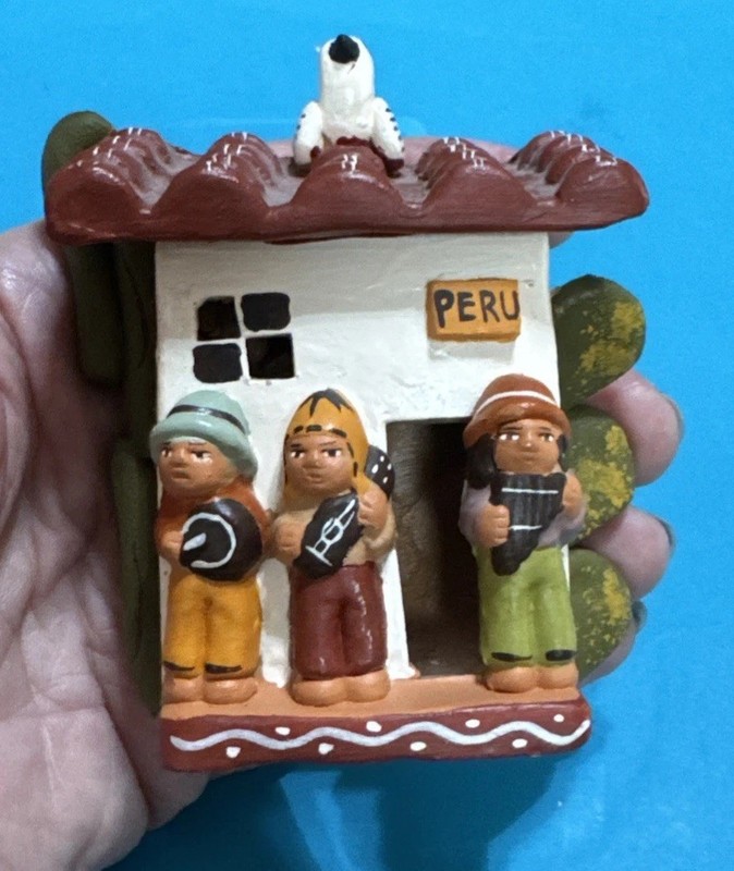 Pottery Handmade Peruvian Folk Art House with Native Folks (L)